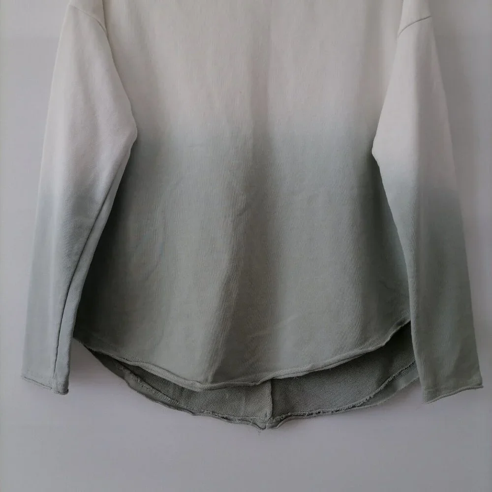 She + Sky Womens Ombre Drop Shoulder Long Sleeve Ripped T-Shirt Top Size S